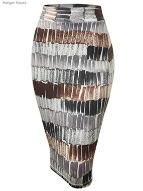 High Waist Scuba Stretch Pencil Skirt Below Knee Office Wear